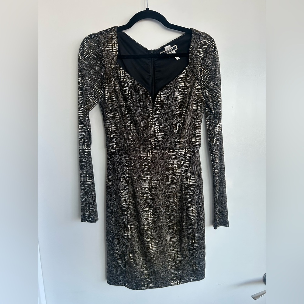 Nikibiki Black and Gold Long Sleeve Sheath Dress